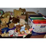 SEVEN BOXES OF RECORDS, BOOKS, CDS, DVDS AND SOFT TOYS, to include approximately sixty CDs, forty