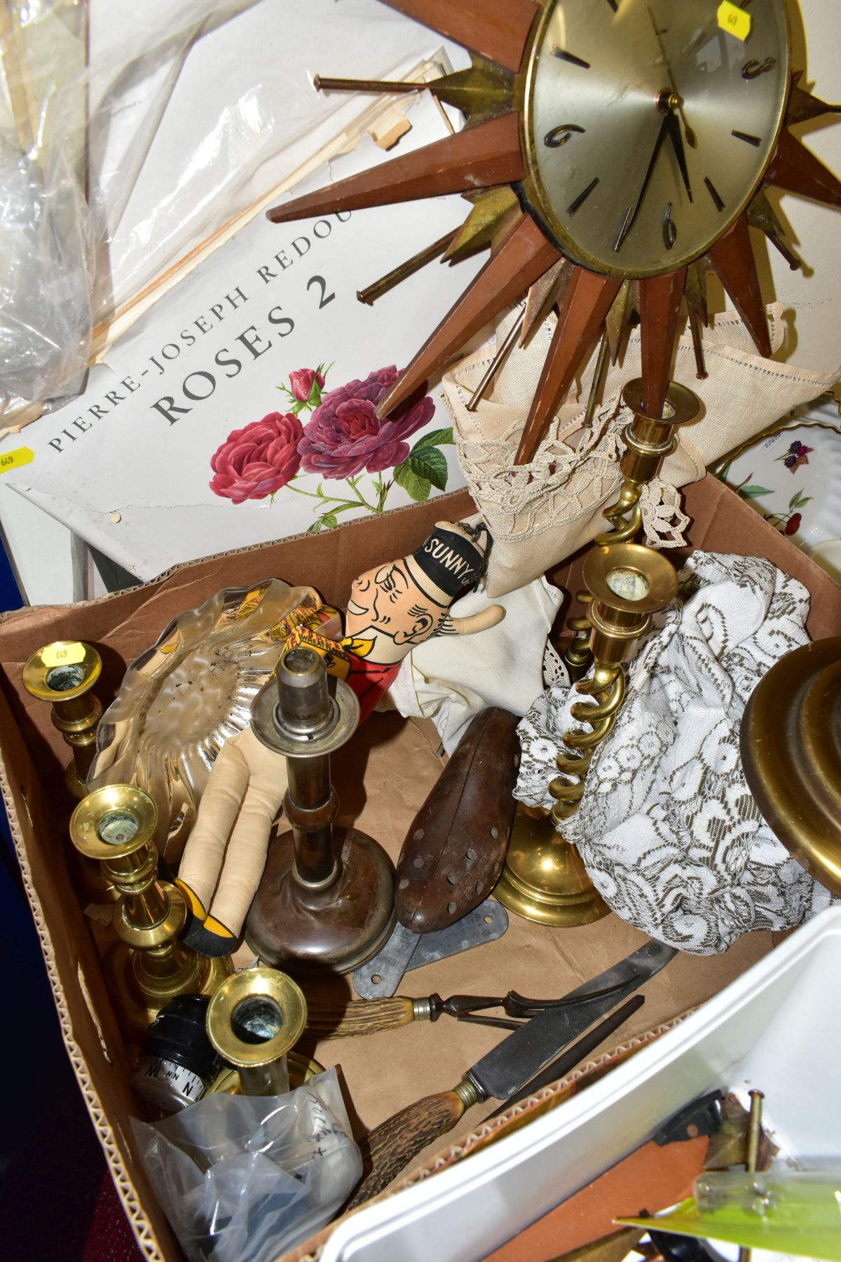 A BOX AND LOOSE SUNDRY ITEMS ETC, to include an Art Deco style 'Time Savings Clock Company' clock, - Image 7 of 12