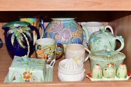 A GROUP OF BESWICK CERAMIC WARES, comprising an Art Deco jug marked Beswick Handcraft (sd), a