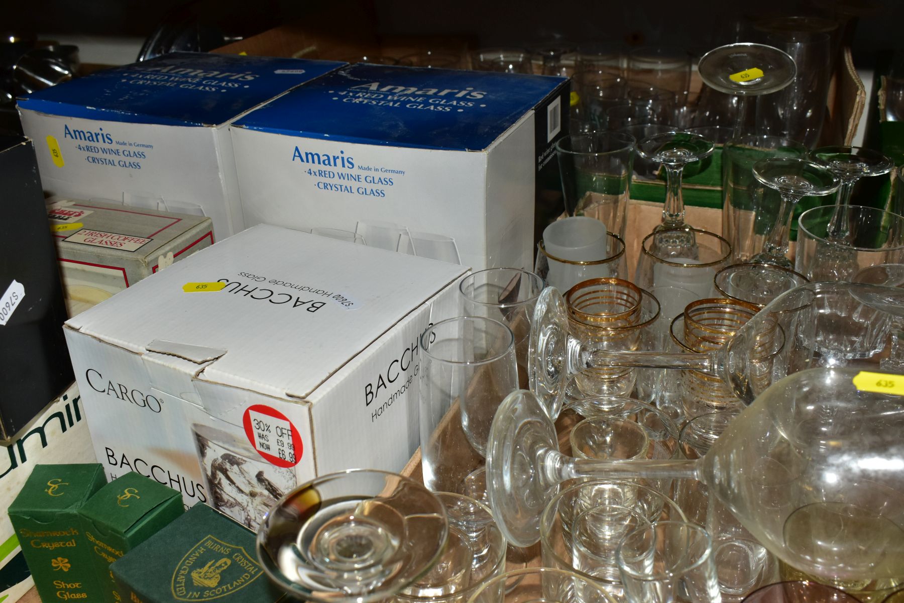 FOUR BOXES AND LOOSE ASSORTED DRINKING GLASSES ETC, to include boxed Dartington FT83 Irish coffee - Image 6 of 9