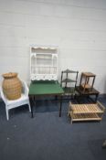 A SELECTION OF OCCASIONAL FURNITURE, to include a Jaycee oak occasional table, a brassed glass top