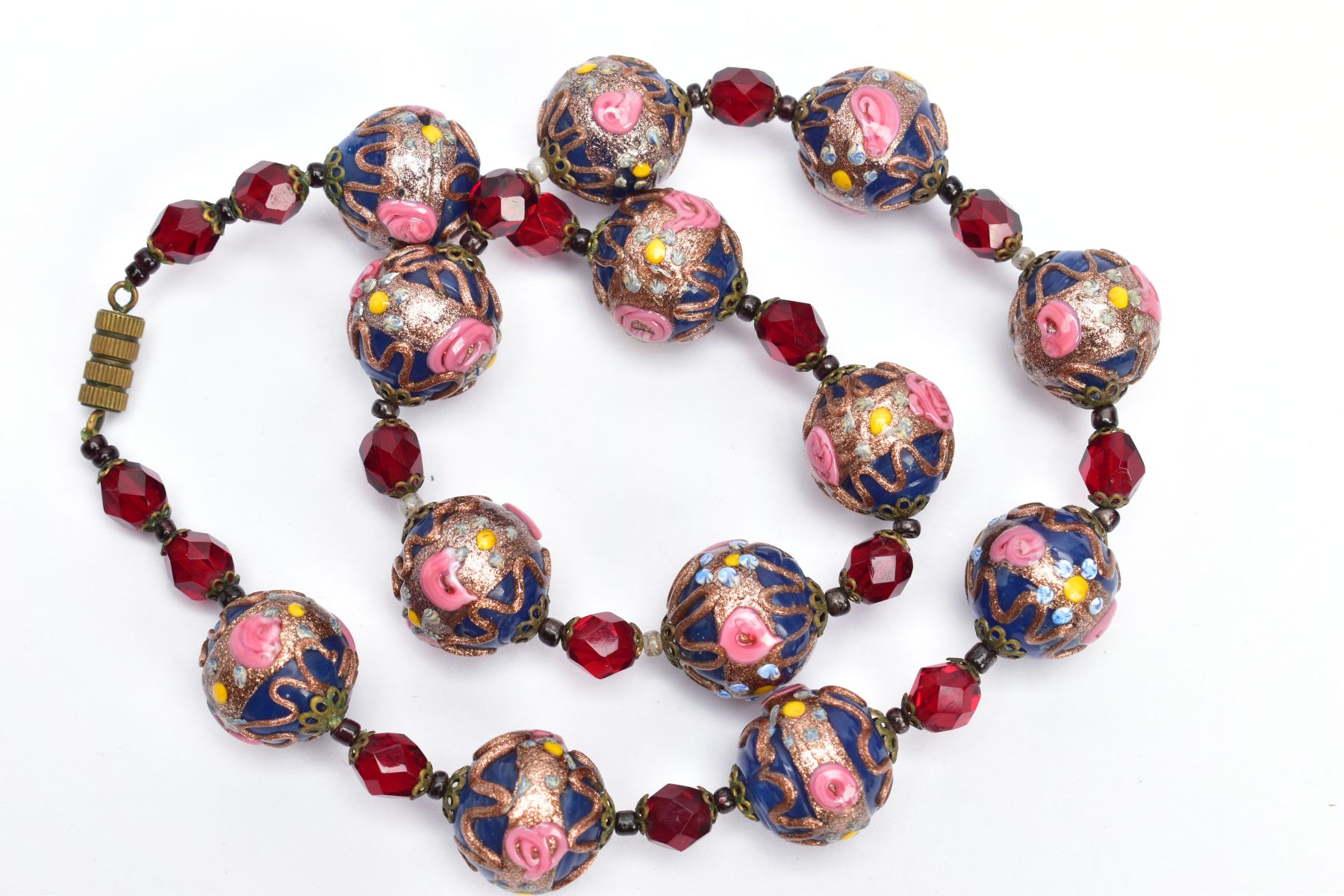 A VENETIAN GLASS BEAD NECKLACE AND A FRAMED THREE GRACES CAMEO, the necklace fitted with thirteen - Image 2 of 8