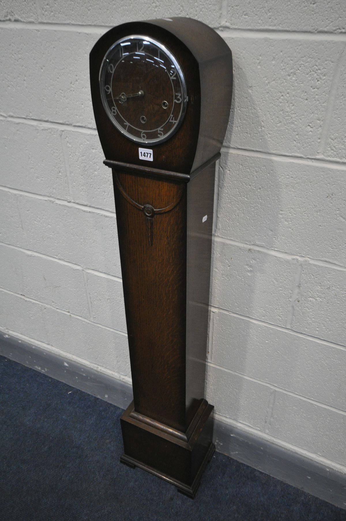 A SMITHS OAK CHIMING GRANDDAUGHTER CLOCK, height 132cm