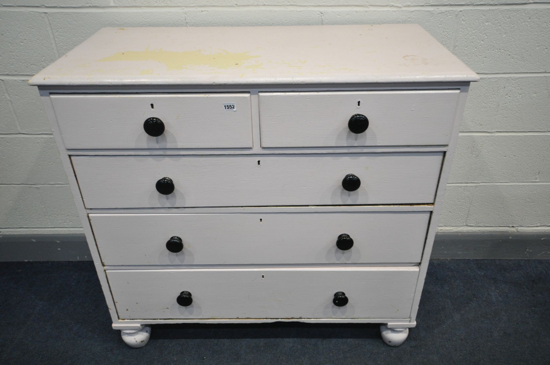 A PAINTED VICTORIAN PINE CHEST OF TWO SHORT OVER THREE LONG DRAWERS, width 107cm x depth 54cm x