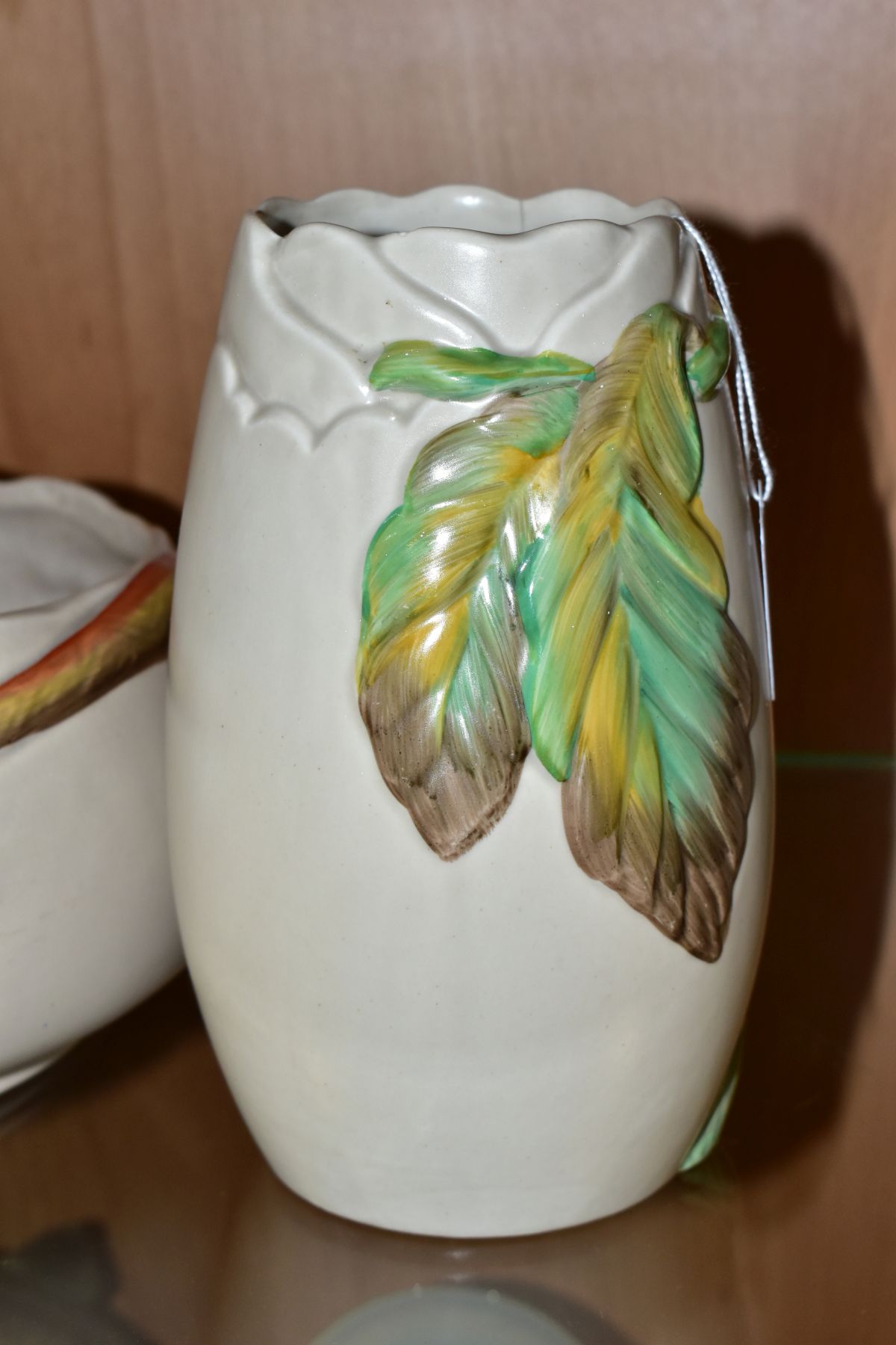 THREE PIECES OF CLARICE CLIFF NEWPORT POTTERY IN THE AUTUMN LEAF PATTERN, comprising two vases, - Image 2 of 12