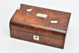 A WOODEN STORAGE BOX, of a chest form, with a mother of pearl inlay to the lid and lock, approximate