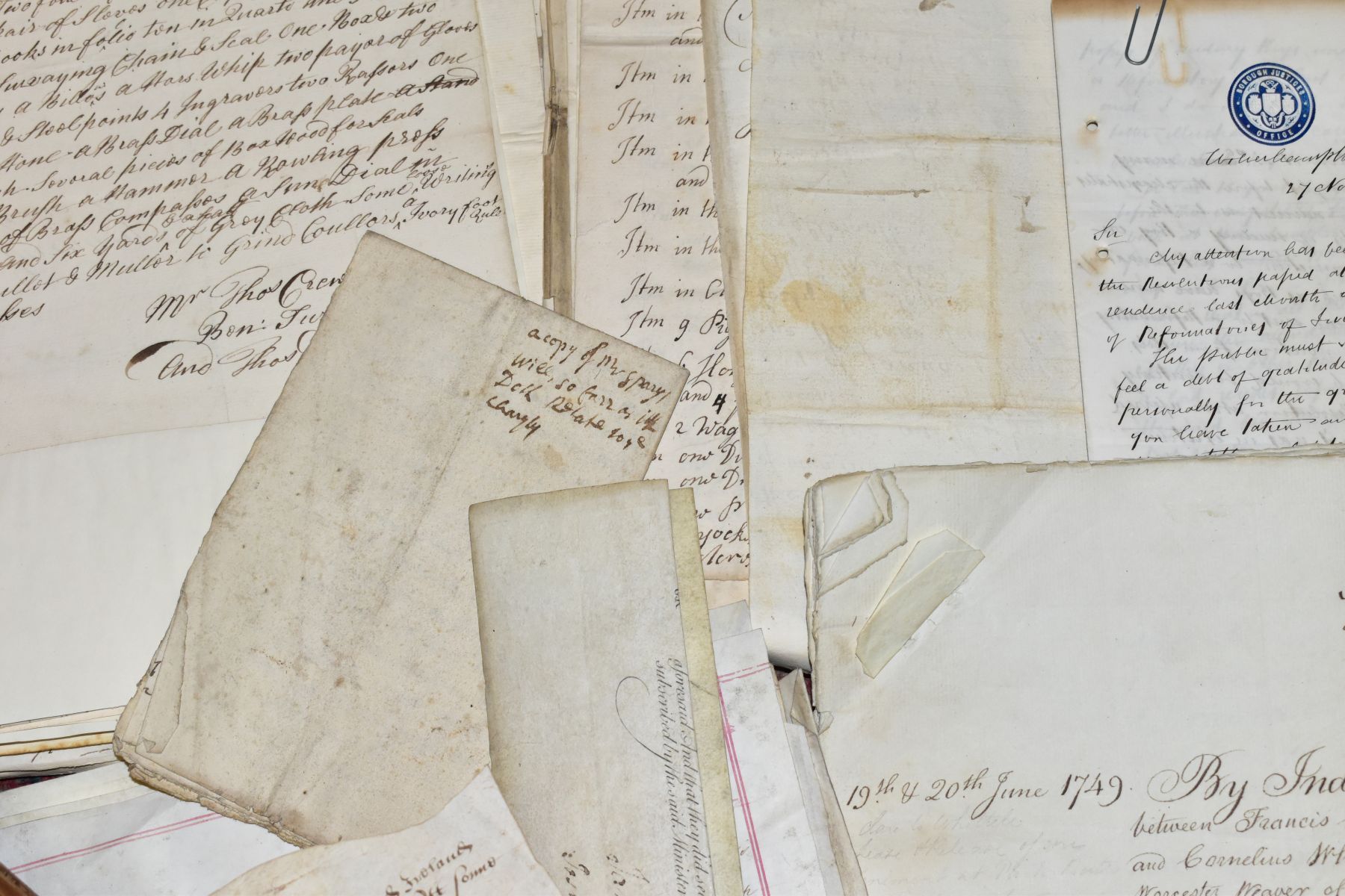 ANTIQUARIAN DOCUMENTS, ten indentures, a collection of inventory, rate books etc, dating from the - Image 3 of 6