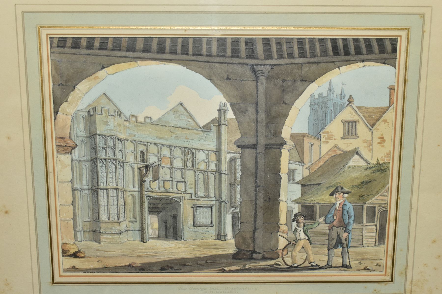 ATTRIBUTED TO EDWARD HAWKER LOCKER (1777-1848) 'THE GEORGE INN, GLASTONBURY', a view looking through - Image 2 of 4
