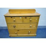 A VICTORIAN PINE CHEST OF TWO SHORT AND TWO LONG DRAWERS, width 96cm x depth 47cm x height 79cm