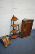 A GEORGIAN OAK HANGING CORNER CUPBOARD, width 81cm x depth 48cm x height 106cm, a Victorian walnut