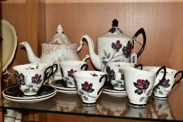 A ROYAL ALBERT MASQUERADE PATTERN FIFTEEN PIECE COFFEE SET, comprising coffee pot and cover, cream