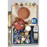 A BOX OF MISCELLANEOUS ITEMS, to include a boxed cake knife, a selection of cufflinks, a selection