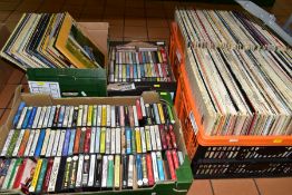 FIVE BOXES OF VINYL LPS AND CASSETTE TAPES, approximately two hundred and thirty vinyl lps and one