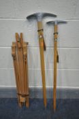 TWO ICE AXES, and a folding beech artists easel (3)