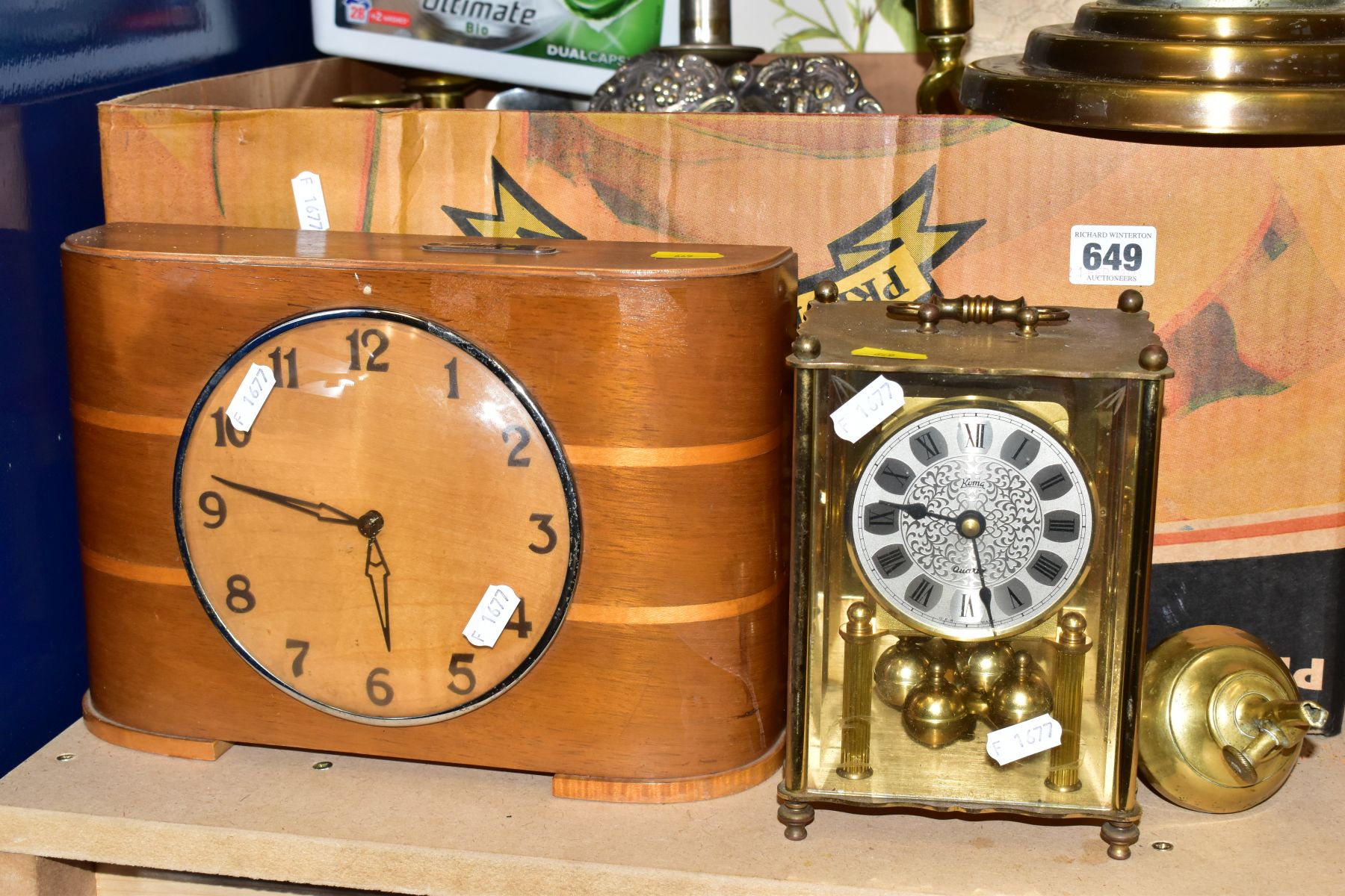 A BOX AND LOOSE SUNDRY ITEMS ETC, to include an Art Deco style 'Time Savings Clock Company' clock, - Image 2 of 12