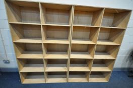 A PAIR OF BESPOKE PLYWOOD BOOKCASES, width 117cm x depth 44cm x height 185cm