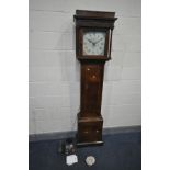 A GEORGIAN OAK 30 HOUR LONGCASE CLOCK, signed Robert Webster of Salop, Shrewsbury, the square hood