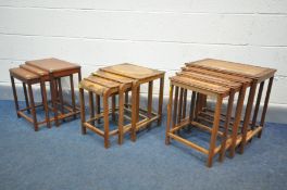 TWO CHINESE HARDWOOD NEST OF TABLES, one with a single drawer, and a Danish style teak nest of three