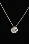 AN 18CT GOLD DIAMOND PENDANT NECKLACE, a single round brilliant cut diamond bezel set in white gold,