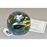 A LIMITED EDITION CAITHNESS GLASS DUCK POND PAPERWEIGHT, with certificate, featuring a colourful