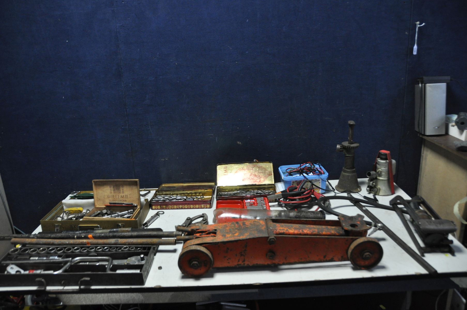 A COLLECTION OF AUTOMOTIVE TOOLS including a vintage sports steering wheel, a Britool Imperial