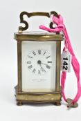 A 'MAPPIN & WEBB' CARRIAGE CLOCK, white dial signed 'Mappin & Webb Ltd, Paris', Roman numerals, gilt