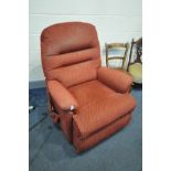A SHERBOURNE RED UPHOLSTERED ELECTRIC RISE AND RECLINE ARMCHAIR (PAT pass and working)