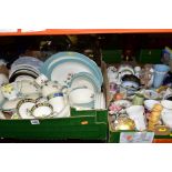 THREE BOXES OF CERAMICS AND GLASSWARE, ETC, including a Wedgwood 'Brecon' pattern part dinner
