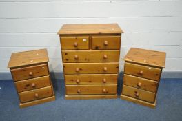 A MODERN PINE CHEST OF TWO SHORT OVER FOUR LONG DRAWERS, width 78cm x depth 43cm x height 101cm, and