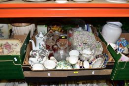 FIVE BOXES AND LOOSE CERAMICS AND GLASSWARES, to include a twenty one piece Thomas Forester & Sons