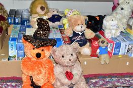 THREE BOXES OF JIGSAW PUZZLES AND A BOX OF SOFT TOYS, the twenty eight boxed jigsaw puzzles are