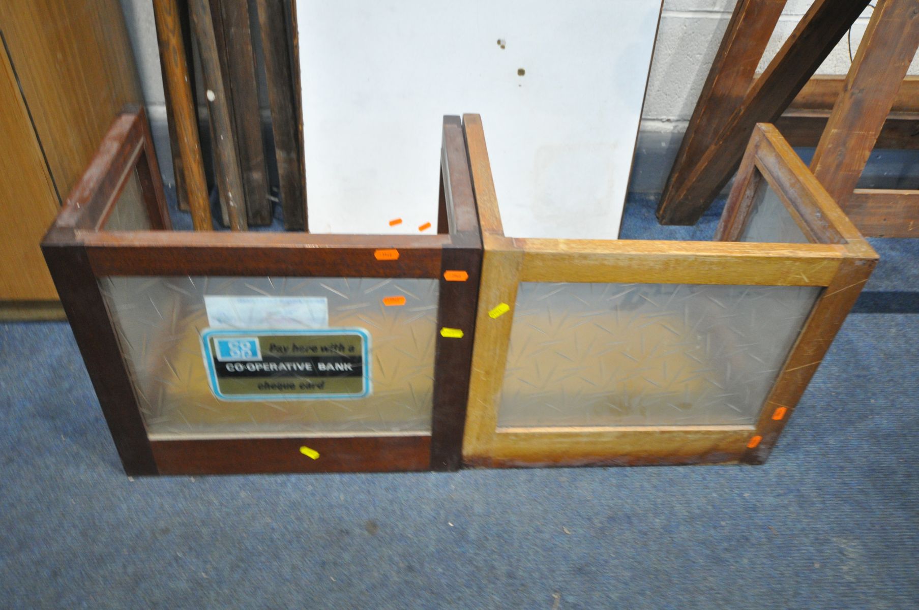 A PAIR OF PINE FOLDING TRESTLE STANDS, along with a teak two door cabinet, teak slope, table, two - Image 2 of 4