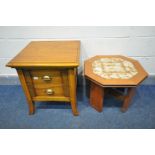 A WINSOR OCASO TWO DRAWER BEDSIDE CABINET, and a G plan octagonal tile top occasional table (2)