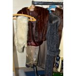 FOUR ITEMS OF LADIES' FUR CLOTHING, comprising a brown fur coat and a reddish brown cape both by