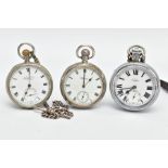 A SILVER 'WALTHAM' POCKET WATCH AND TWO OTHERS, the first with a round white dial signed 'Waltham