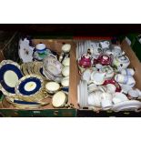 TWO BOXES OF ASSORTED TEA WARES, ETC, including a thirty nine piece Collingwood bone china tea