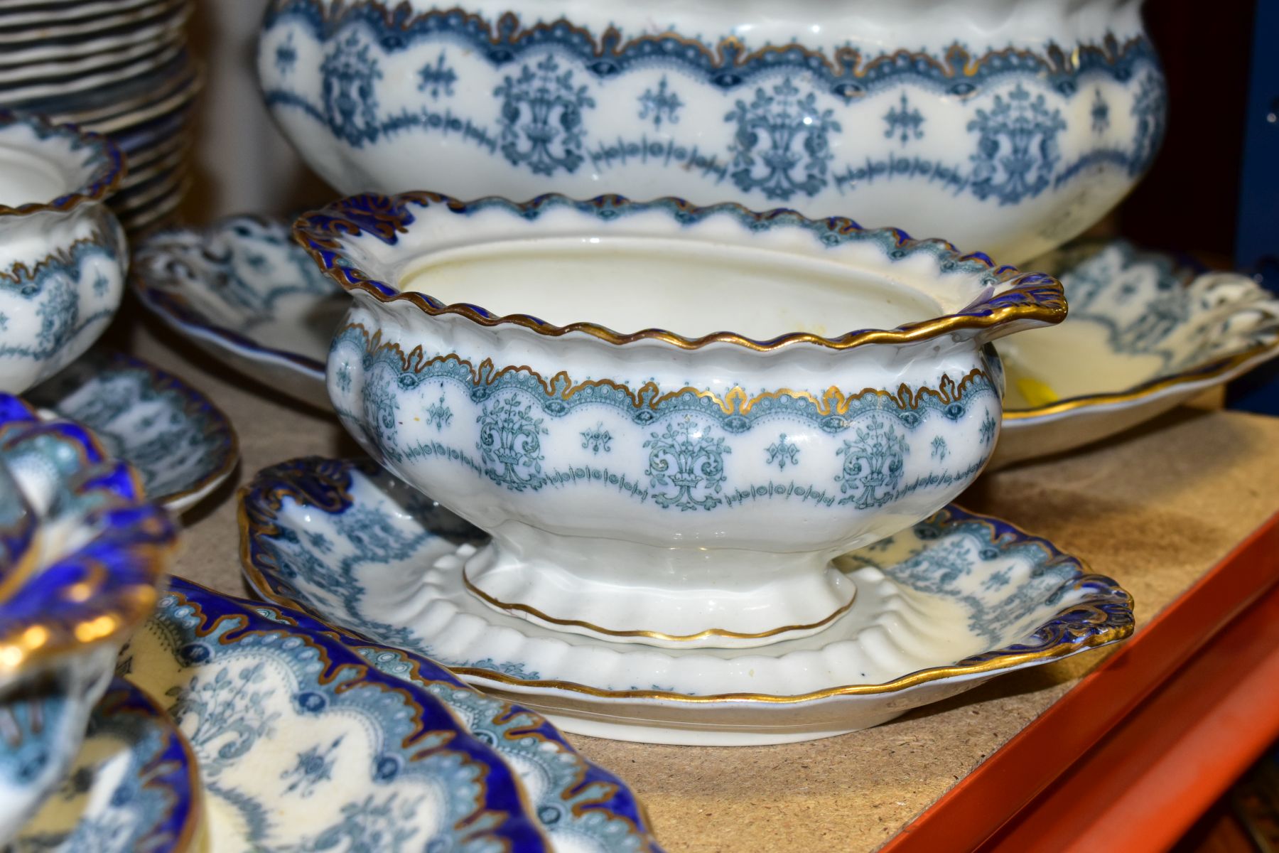A LATE NINETEENTH CENTURY FORTY NINE PIECE FURNIVALS REGAL PATTERN DINNER SERVICE, with printed, - Image 3 of 12