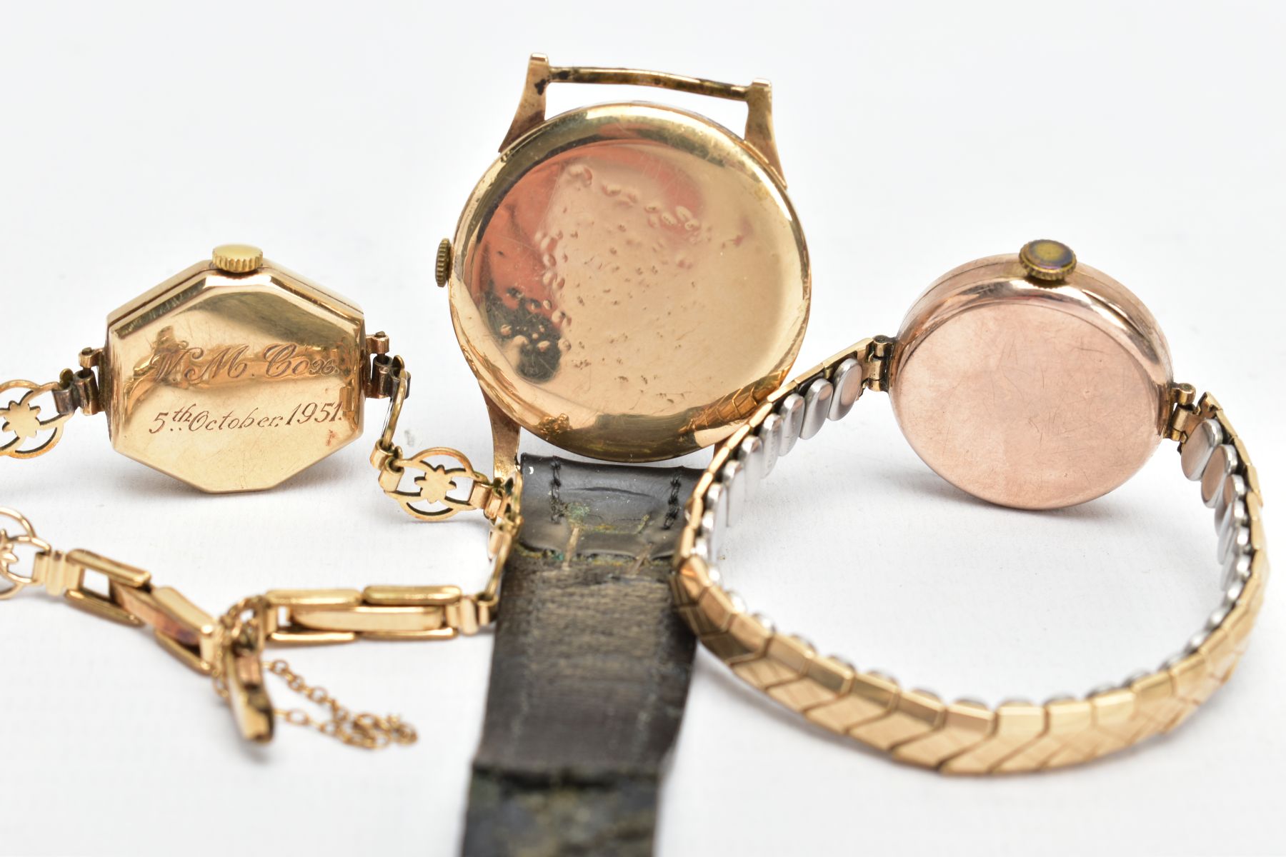 THREE WATCHES, to include a 9ct gold cased 'Lanco' wristwatch, hand wound movement, round cream dial - Image 4 of 5