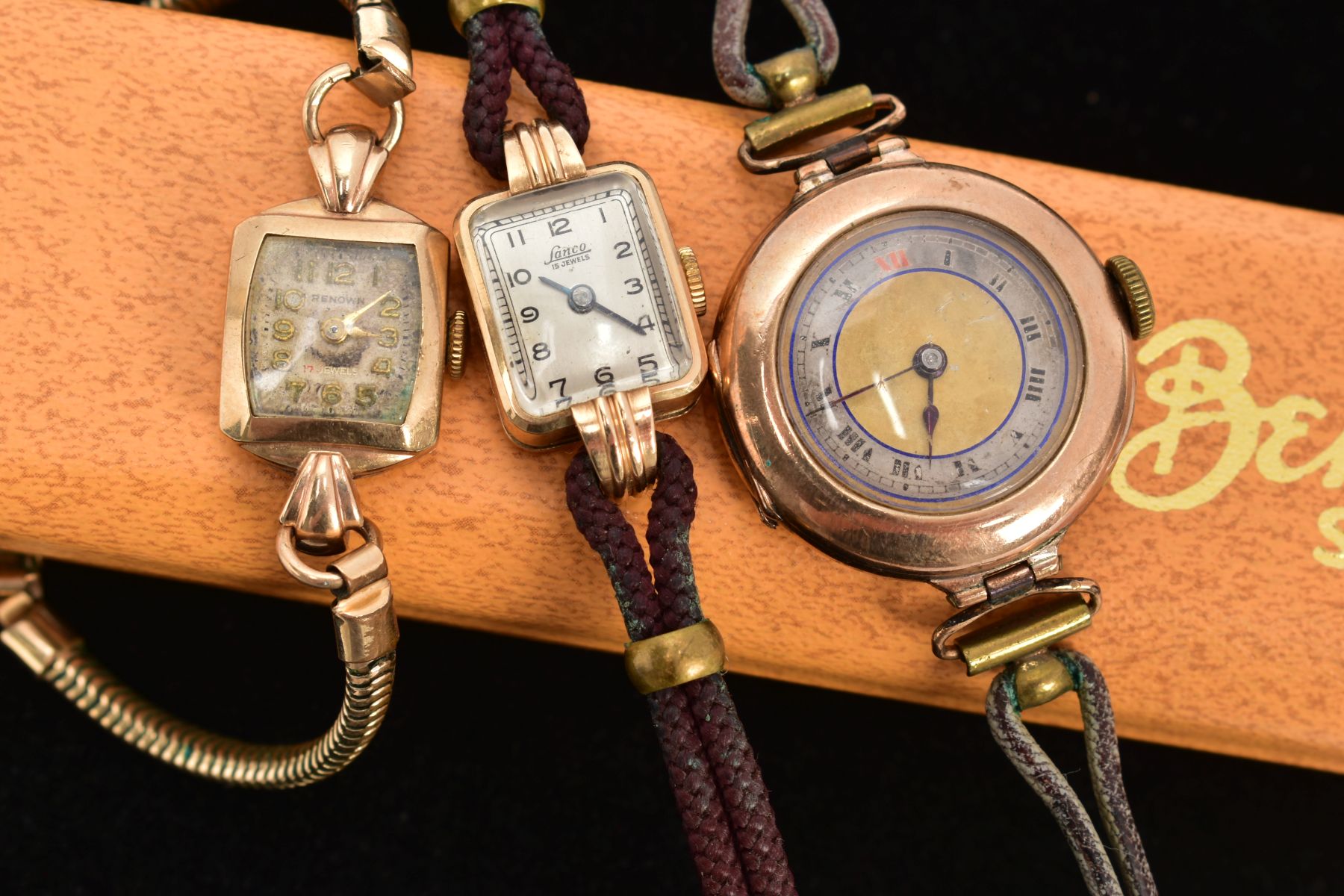 THREE 9CT GOLD WRISTWATCHES, the first a with a hand wound movement, round two tone dial, Roman - Image 2 of 4