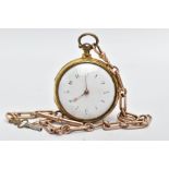 A GOLD-PLATED PAIR CASED POCKET WATCH, (working) open face pocket watch round white dial, worn