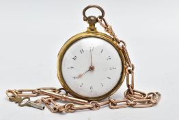 A GOLD-PLATED PAIR CASED POCKET WATCH, (working) open face pocket watch round white dial, worn