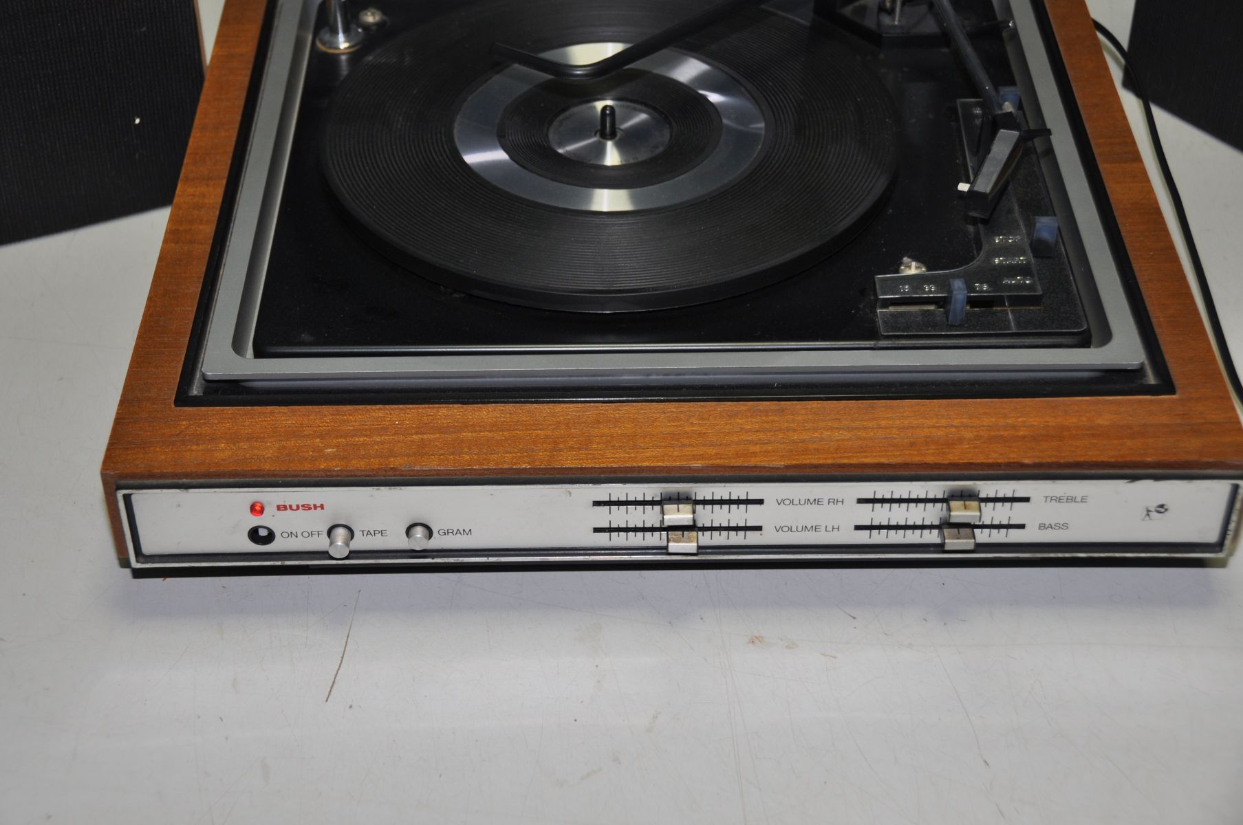 A VINTAGE BUSH A1005 RECORD PLAYER and a pair of speakers (PAT fail due to uninsulated plug but - Image 2 of 3