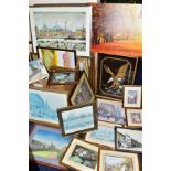 A QUANTITY OF DECORATIVE PICTURES ETC, to include L. S. Lowry print 'Northern River Scene' published
