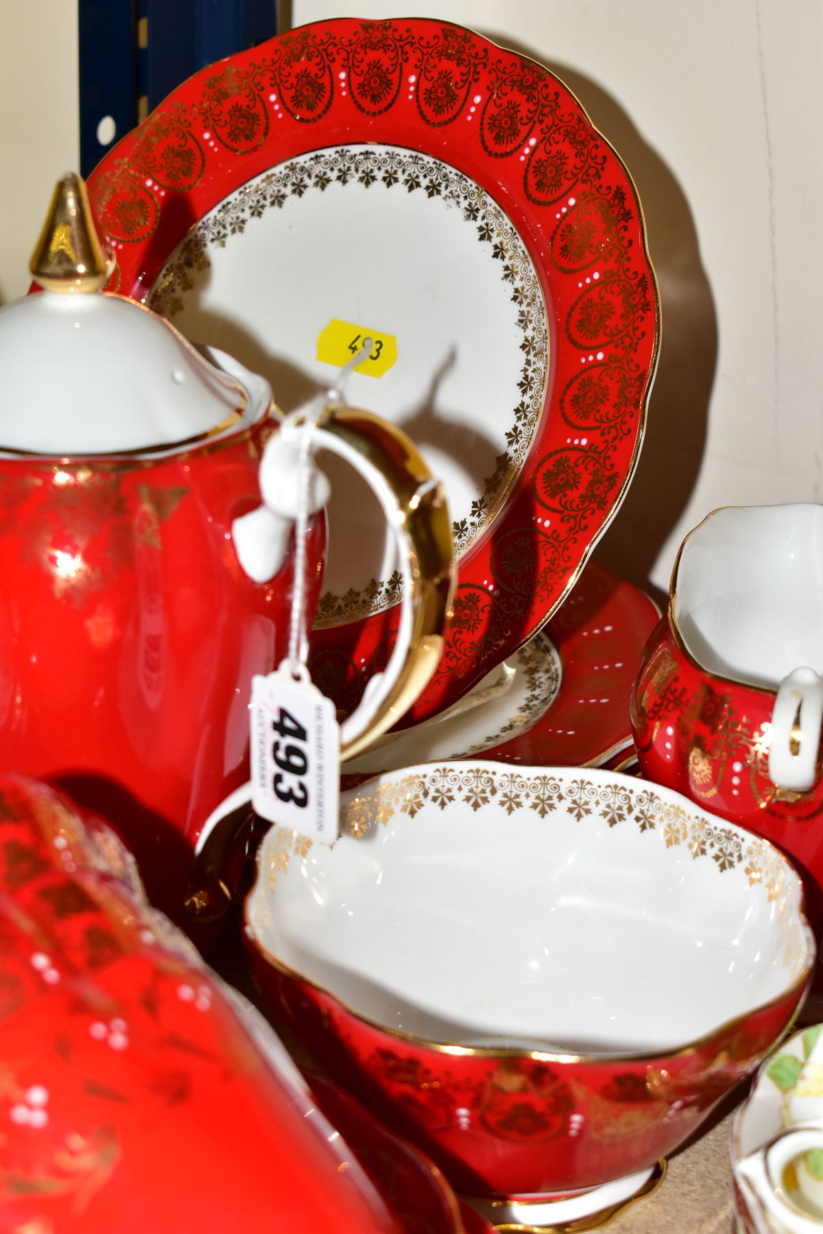 A SET OF SIX MALING RED LUSTRE SUNDAE DISHES AND THREE PART TEA SETS, comprising a fourteen piece - Image 5 of 14