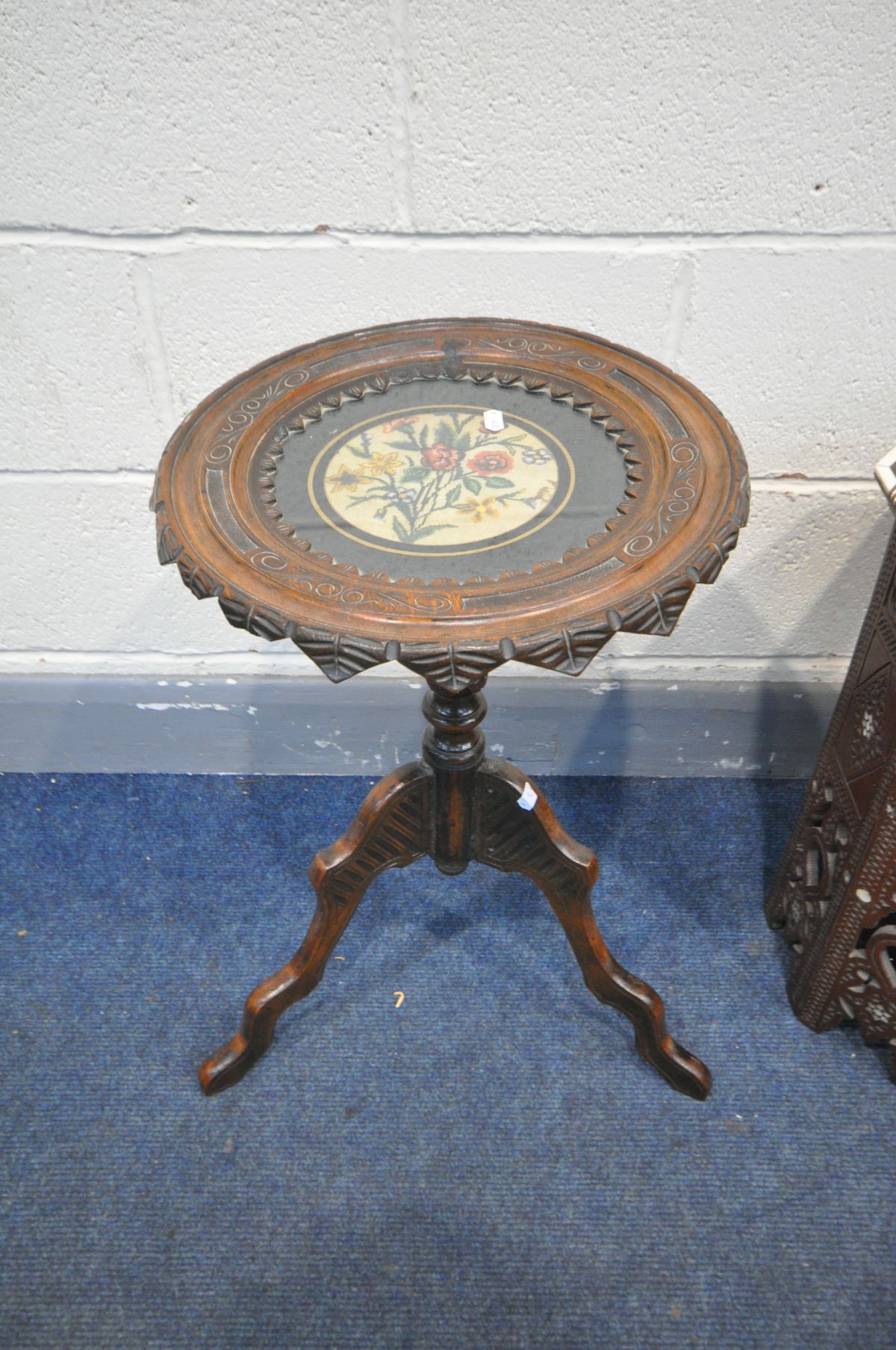 A MOORISH OCTAGONAL OCCASIONAL TABLE, diameter 36cm x height 53cm (condition:-historical crack to - Image 5 of 5