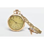 A GOLD-PLATED 'WALTHAM MASS ROYAL' OPEN FACE POCKET WATCH, (working) round silvered dial, Arabic