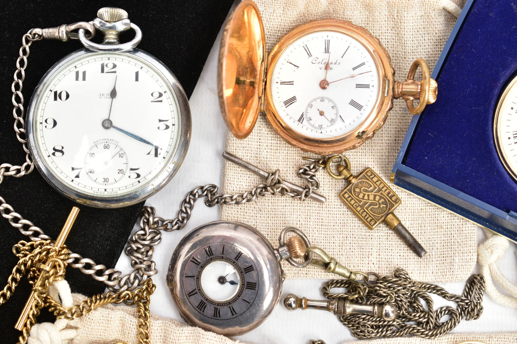 A BAG OF POCKET WATCHES, to include a small open face pocket watch with a round white dial, Roman - Image 2 of 8