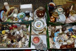 FOUR BOXES AND LOOSE CERAMICS ETC, to include porcelain bird ornaments by Alfro and Poole, sheep
