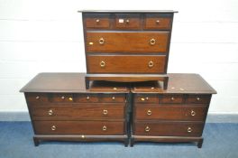 THREE STAG MINSTREL CHEST OF DRAWERS, including two chest of five drawers and a chest of six