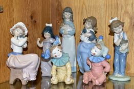 SEVEN NAO BY LLADRO PORCELAIN FIGURINES, comprising Joy no 1067 (thumb repaired) and Jingles no 1065